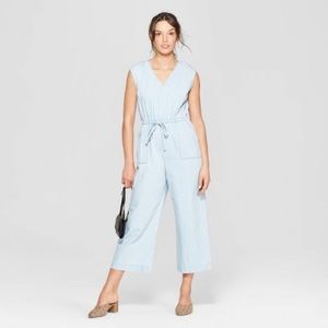Might wash denim wide leg jumpsuit